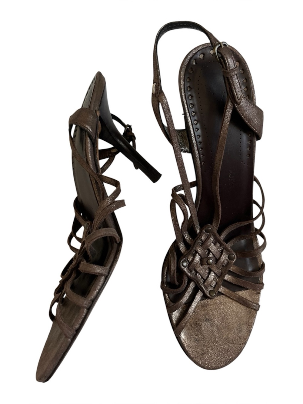 Isabella Fiore Bronze Brown leather Metallic Strappy kitten heels